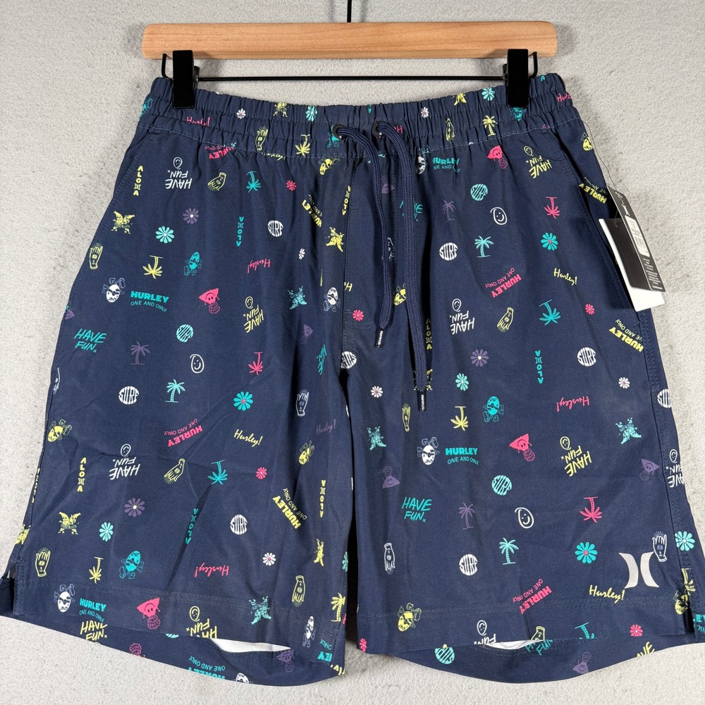 Hurley Mens Have Fun Volley Swim Shorts Obsidian Navy AOP HFA22VMS-05194 Small